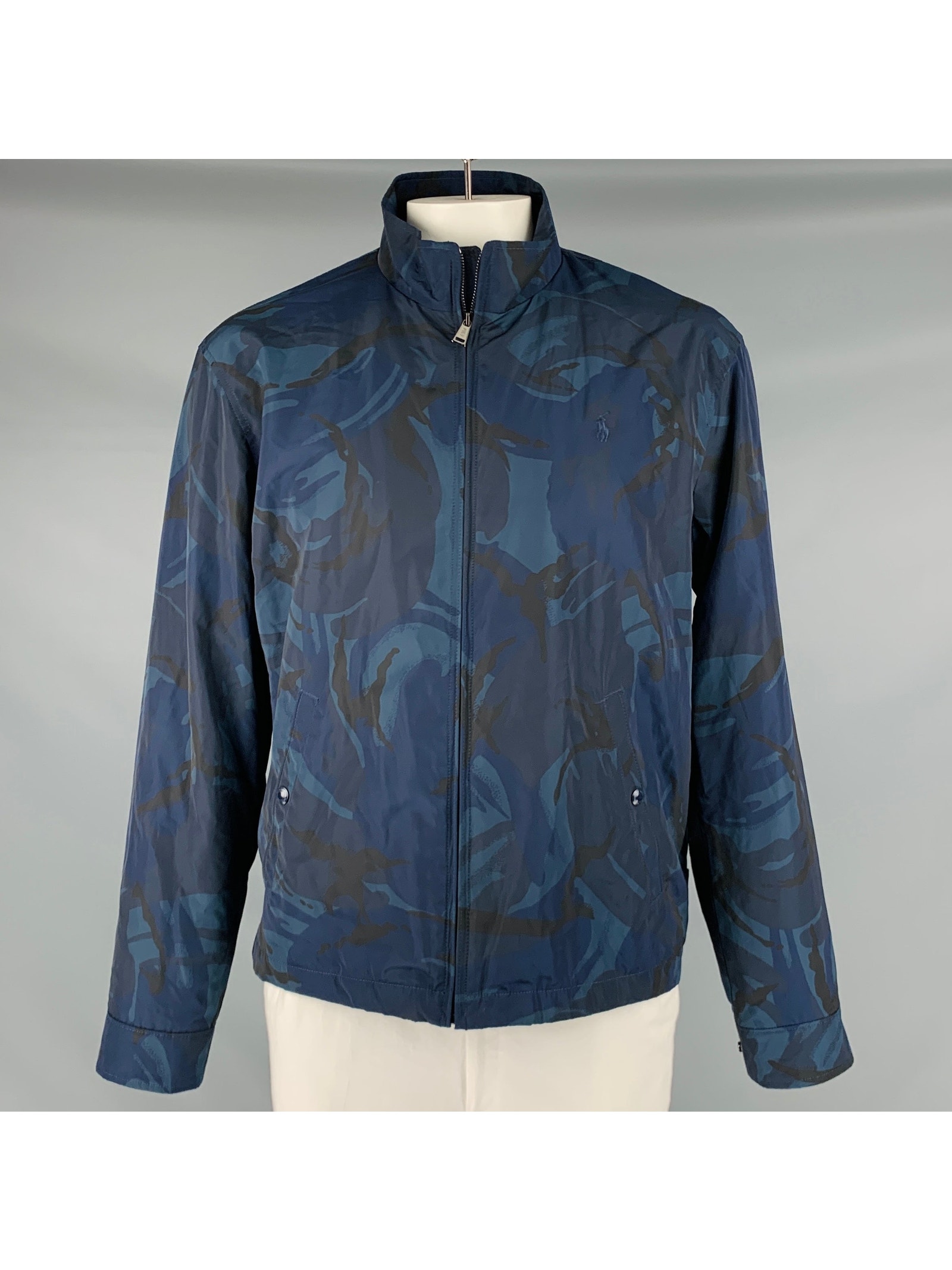 Ralph Lauren Size Xl Navy Blue Camo Polyester Zip Up Jacket